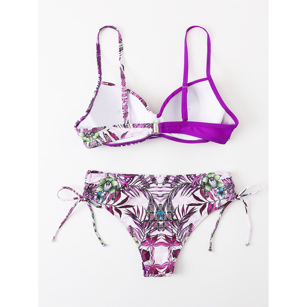 Polyester Fabric Type Stretchy Elasticity Women's Flower Printing 2 Pieces Set Bikinis