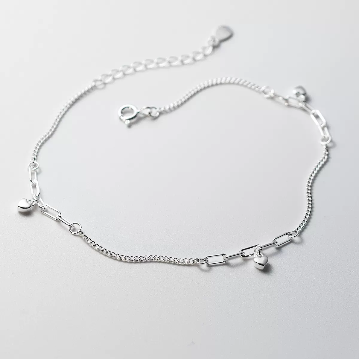 纳兰S925纯银爱心镂空锁链脚链小清新设计感脚饰品S6269