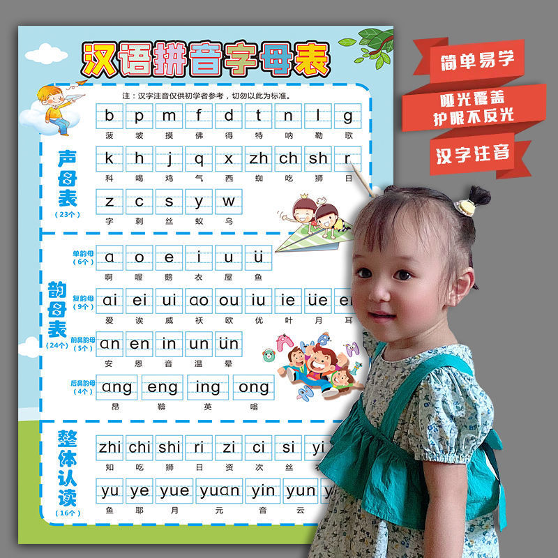 children study Poster full set primary school Pinyin Alphabet Wall stickers aoe Homophonic Grade 123