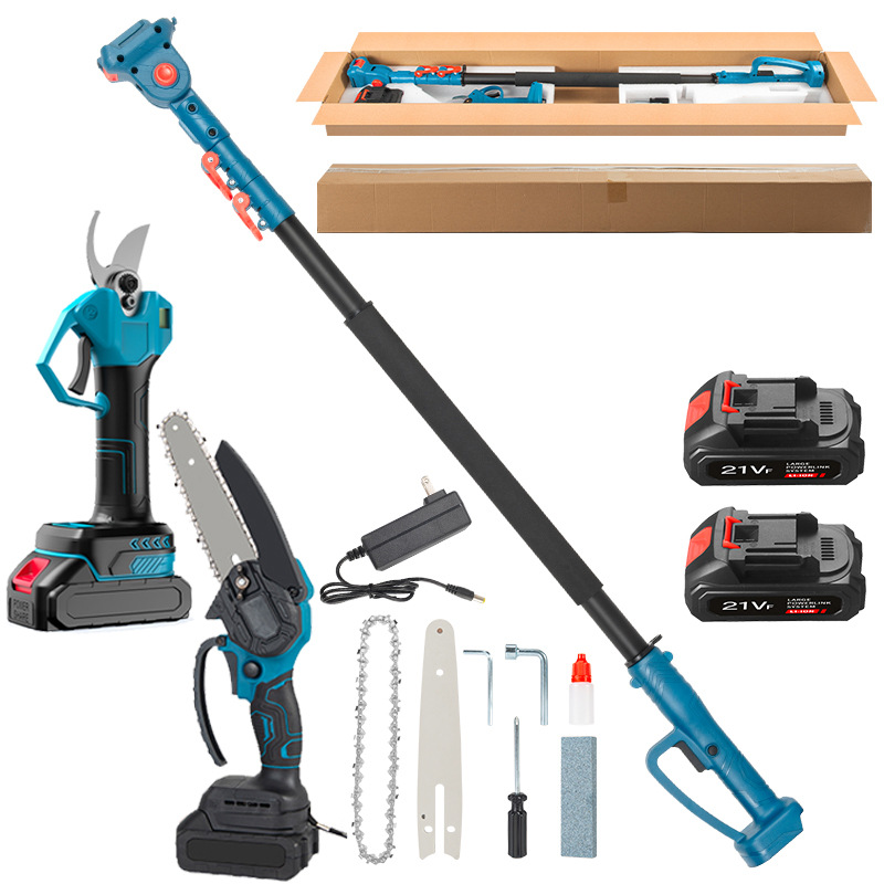 Lcd pruning shears + electric chain saw (5 batteries) two batteries + extension pole