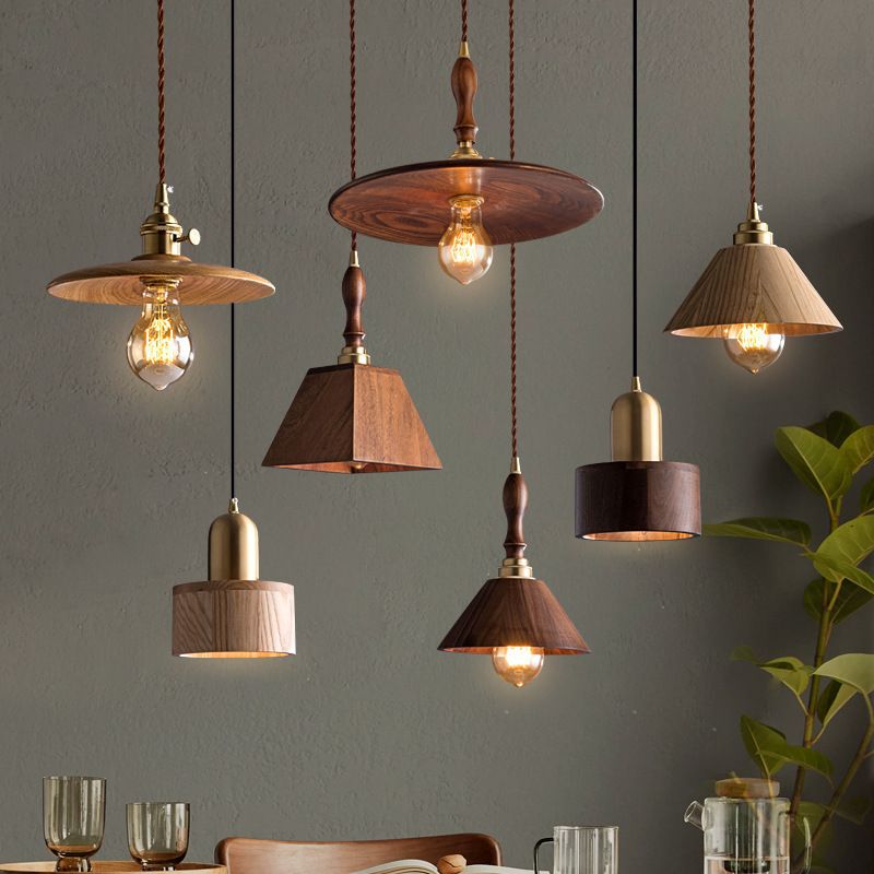 Japanese Restaurant Solid Wood Chandelier Bar Restaurant Ins Retro Brass Bedroom Chandelier Walnut Bedside Small Chandelier