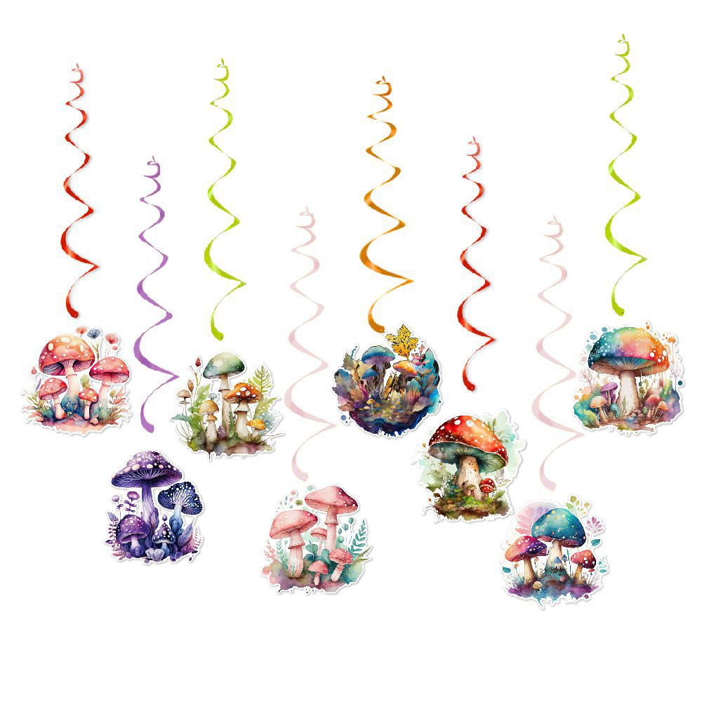 Cruz-frontera nueva acuarela seta fiesta de cumpleaños decoración espiral colgante niños seta fiesta espiral colgante