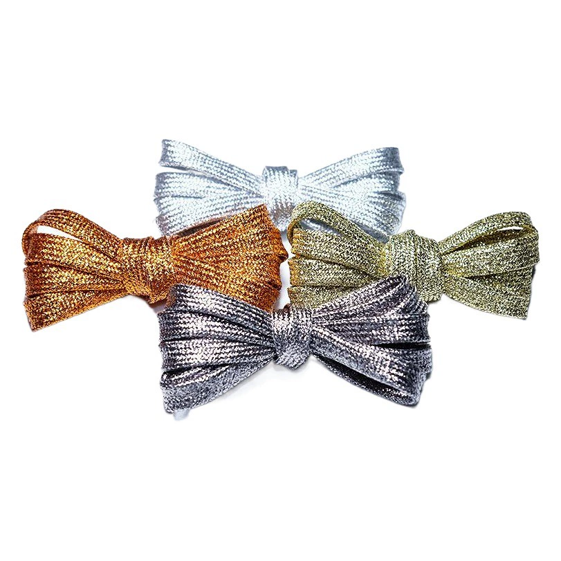 Золотые и серебряные плоские шнурки в наличии, оптовая продажа, цветные шнурки доступны в различных размерах для печати, светящиеся шнурки, двухцветные, ручной работы.