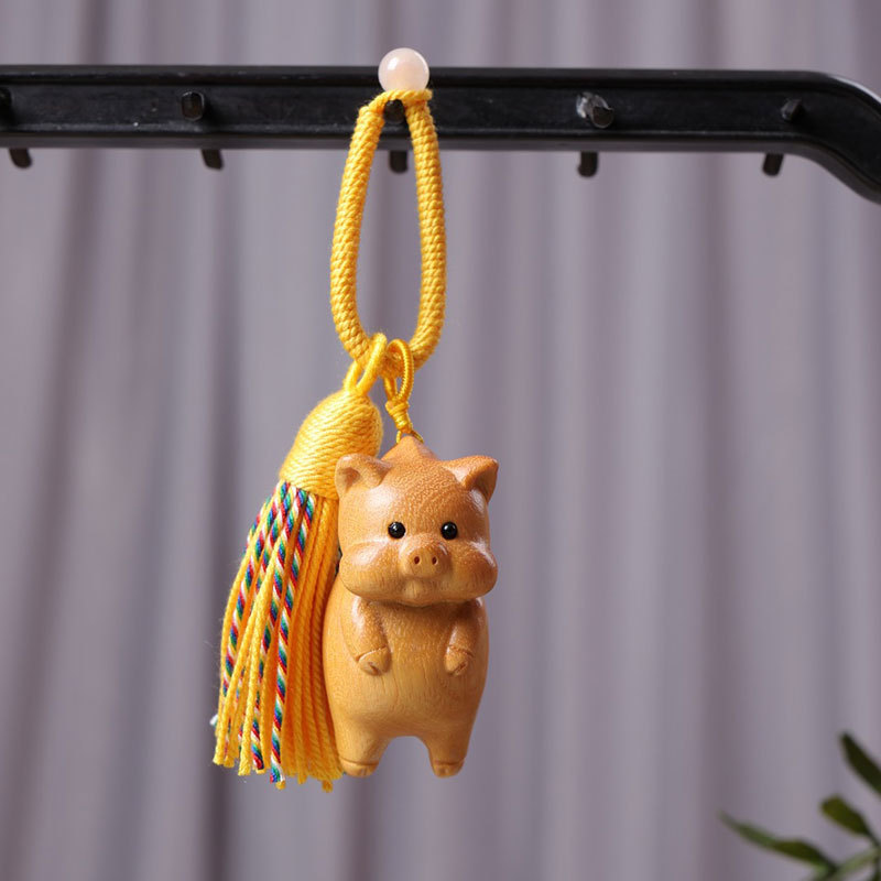 血柏木福气猪猪侠汽车钥匙扣挂件立体可爱卡通公仔书包挂饰流苏包|undefined