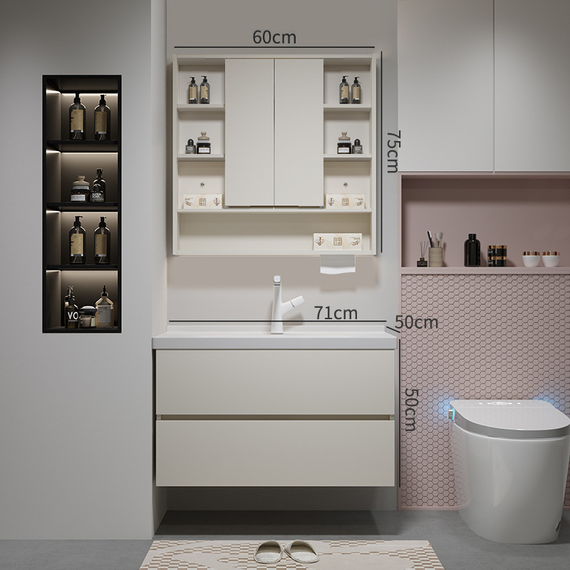 Gabinete de baño de madera sólida multicapa cerámica integral cuenca plegable Feng Shui espejo gabinete de lavabo de baño lavabo gabinete de lavabo image 8