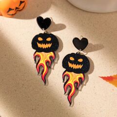 クロスボーダー新しいハロウィンプリントかわいい面白いイヤリング女性のためのデザインエイリアンカボチャイヤリングジュエリー