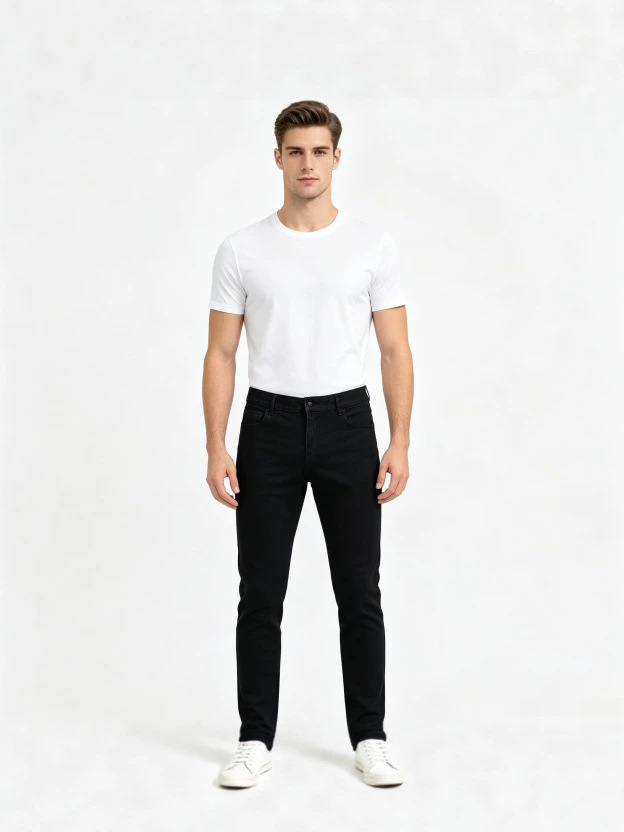 Pantalones de Mezclilla para Hombre, Elástico, Cintura Alta, para Uso Casual