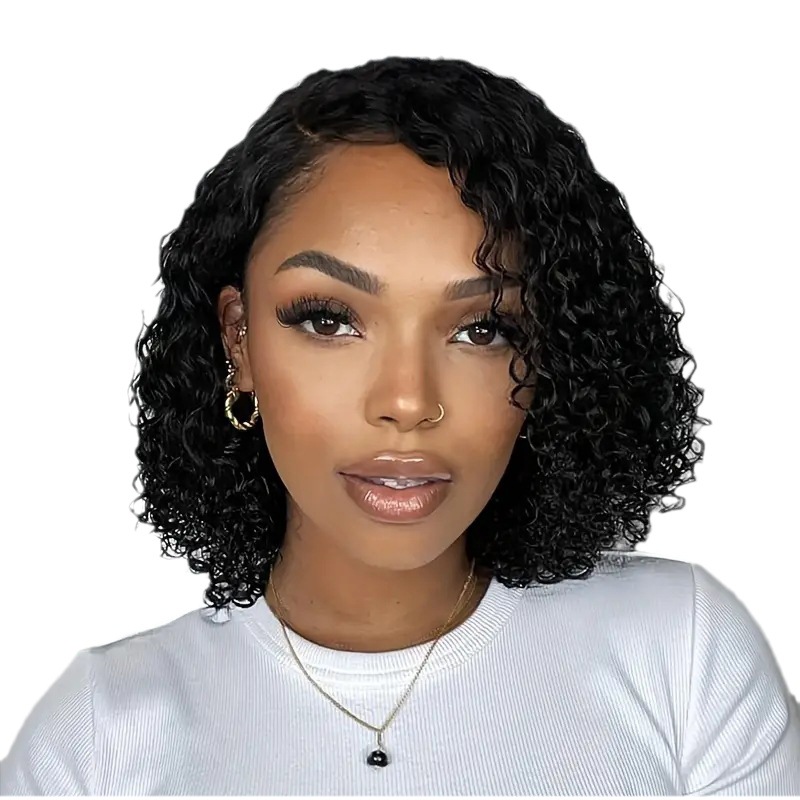 Perruque synthétique bouclée de style européen/américain, petite taille, avec bordure en dentelle, bonnet de taille moyenne, ondulation naturelle, cheveux longs, courts ou mi-longs, pour un usage quotidien._voghion.com