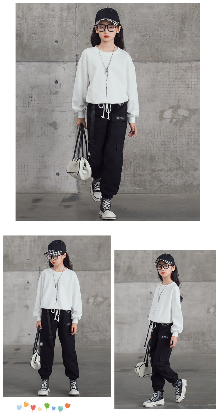 I nuovi ragazzi e ragazze della primavera 2023 per bambini indossano pantaloni da lavoro alla moda personalizzati, t-shirt girocollo, set da due pezzi_voghion.com