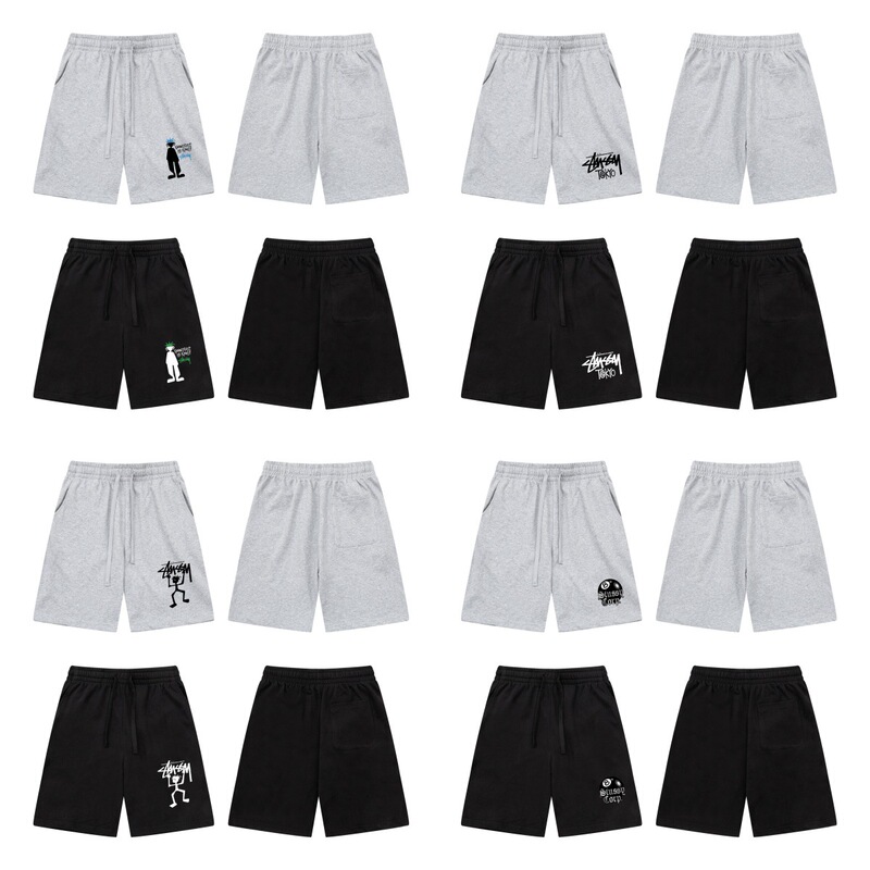 Cross-Border Trendy Brand Stussy Logo Letter Print High-Quality Double Yarn Pure Cotton Casual Versatile Shorts Collection for Men and Women