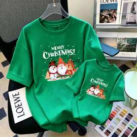 Merry Christmas 圣诞节派对圣诞树短袖t恤亲子装聚会喜庆母女装T