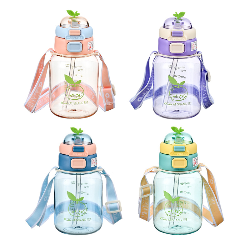 Nueva taza de paja portátil de dibujos animados para niños de verano, taza de agua de rebote de agua para bebés coloridos, taza de bebida deportiva para estudiantes