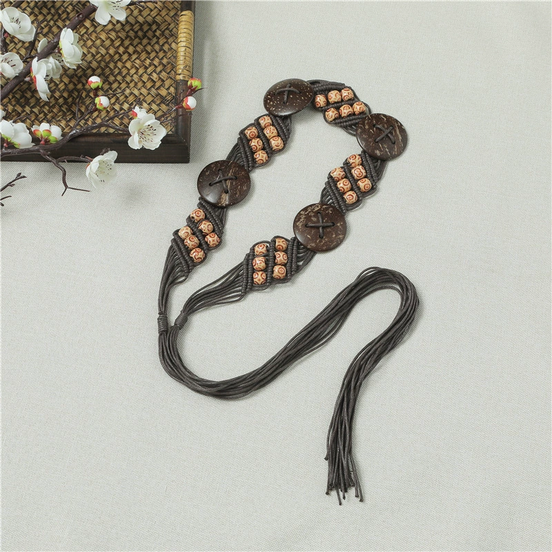 Ethnic retro trend belt, woven waist rope with tassels, trousers, ethnic style
