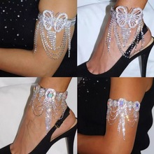 跨境爆款满钻流苏蝴蝶手臂链开口手镯脚镯时尚水钻脚链女Anklet