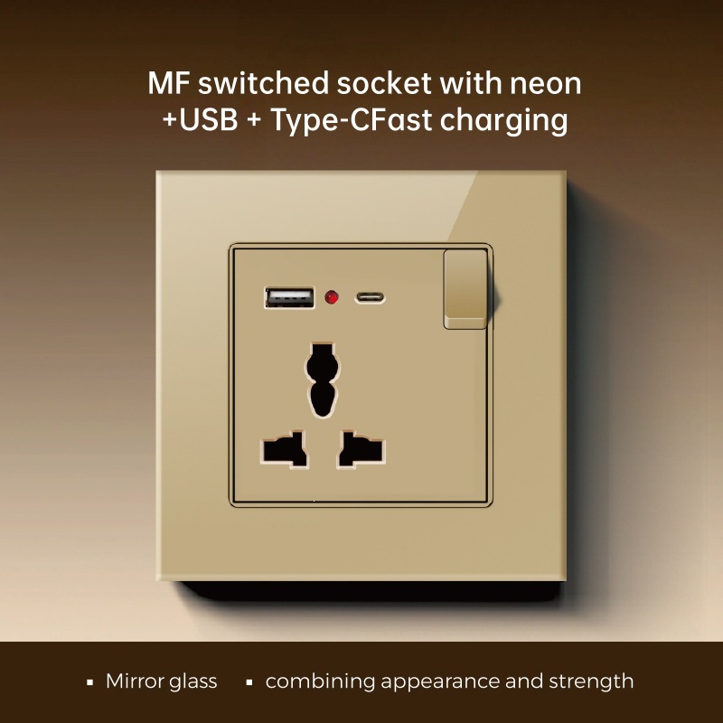 Marco de vidrio británico oro pared interruptor socket fabricantes de comercio exterior 86 interruptor tipo C socket de carga rápida image 17