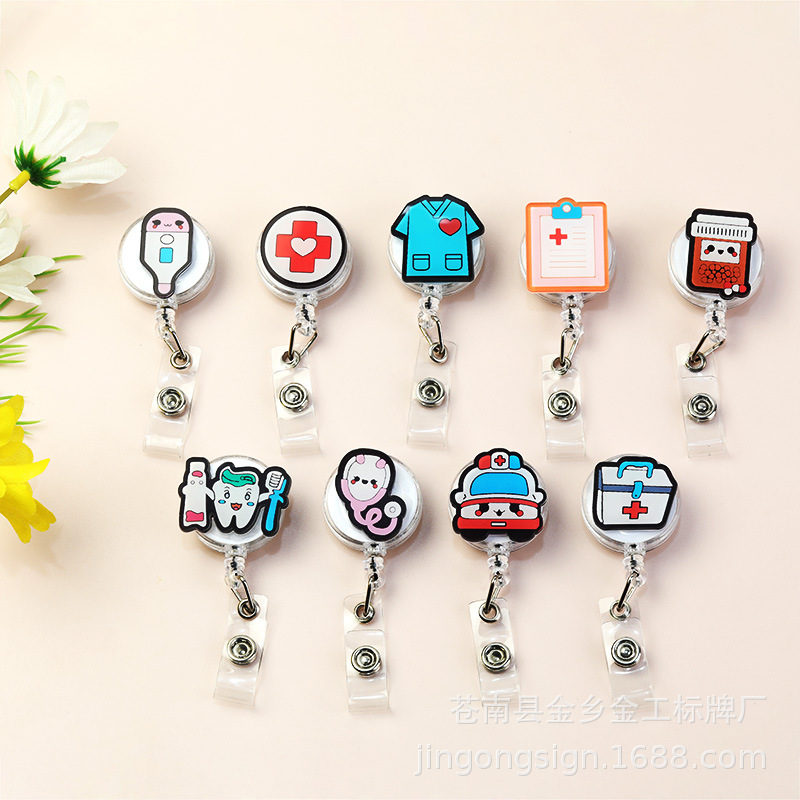 Acrylic easy pull buckle retractable badge cover nurse clip ID badge cover with clip decoration doctor teacher student