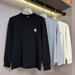 跨境货源24秋冬季纯色纯棉MK刺绣标圆领卫衣男女同款情侣宽松长袖