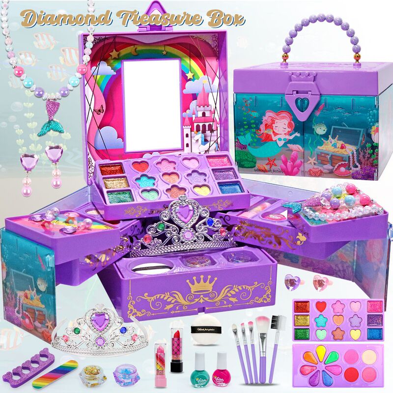 Cross-Border Children's Play House Girl Makeup Manicure Art Set Decoration Crown Mermaid Princess Birthday Gift Box