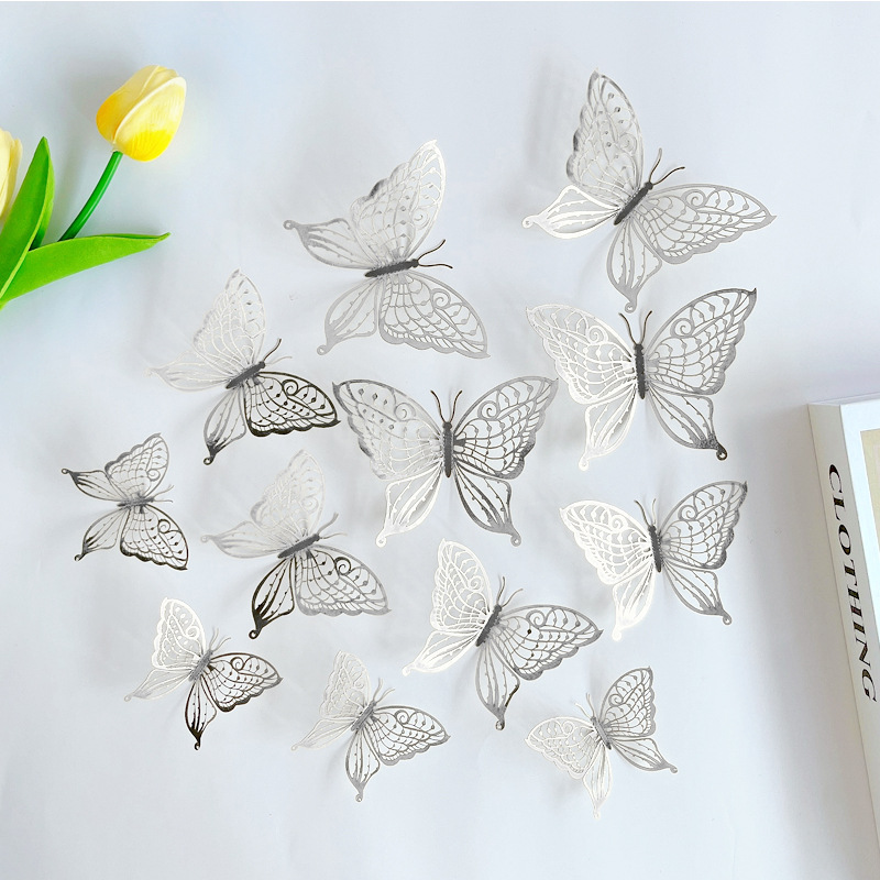 LTHD003 Papier autocollant décoratif tridimensionnel pour réfrigérateur, motif papillon et feuille de saule 3D, artisanat raffiné_voghion.com