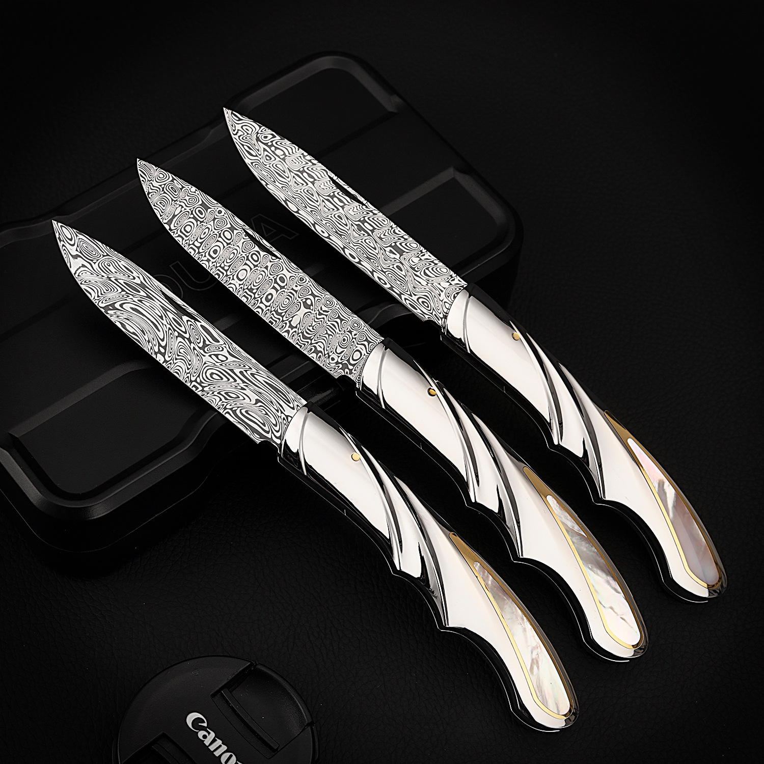 瑞粉大马士革锋利折叠水果刀户外露营多功能折刀超镜面镶嵌白贝