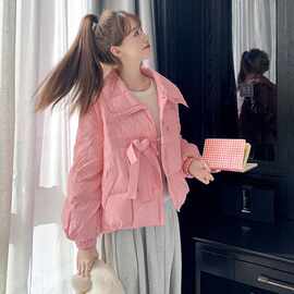 粉色俏皮少女感爱心羽绒服女2025冬季新款小个子洋气减龄短款外套