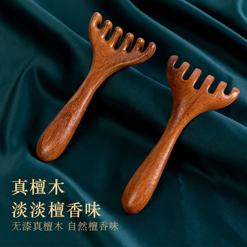 Peine de masaje de cabeza de asta, ojo de sándalo de seis garras, cara, hombro y cuello, herramienta de terapia de cabeza, dragado de meridianos, peine de agarre del cuero cabelludo