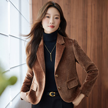 2025新款新款长袖咖啡色金丝绒职业小西服正装女单外套工作小西装