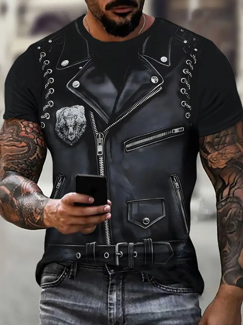 Europa y América AliExpress venta caliente oso blanco chaqueta de mezclilla estampado 3D camiseta de cuello redondo de manga corta de alta suelta de verano para hombres