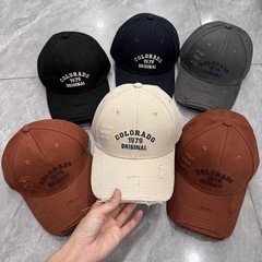 春秋百搭有型硬顶显瘦棉布棒球帽子女做旧磨破减龄字母刺绣鸭舌帽