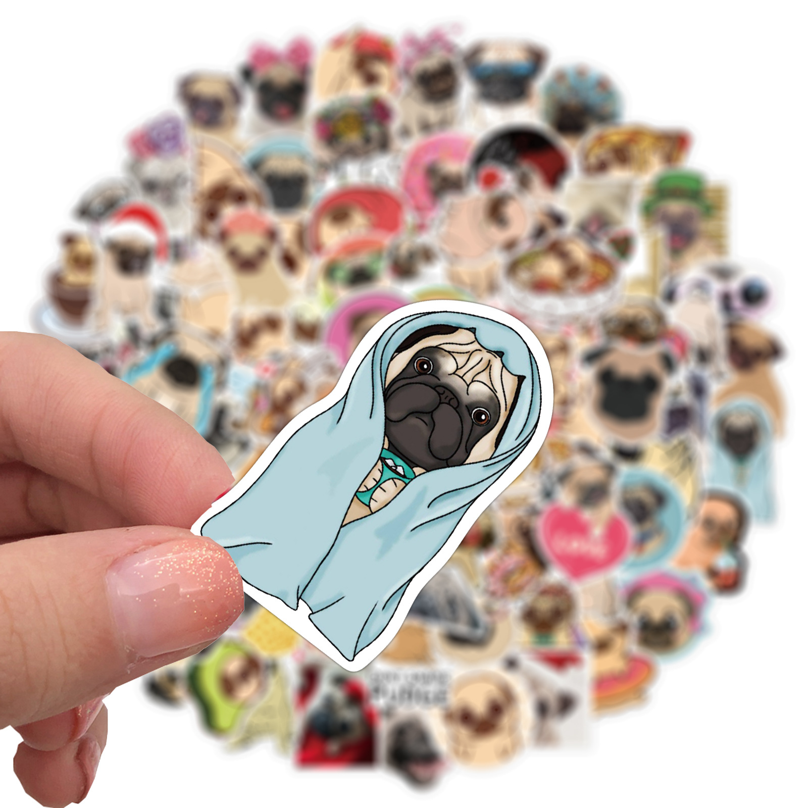 100 Pieces Cartoon Animal Pug Graffiti Stickers Special Decoration Computer Luggage Waterproof display picture 4
