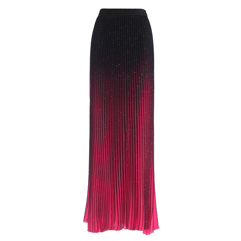 High-End Gradient Color Sparkling Sequined Elastic Waist Drapey Pleated Long Skirt 2026 New Style High-End Gradient Color Sparkling Sequined Elastic Waist Drapey Pleated Long Skirt 2026 New Style