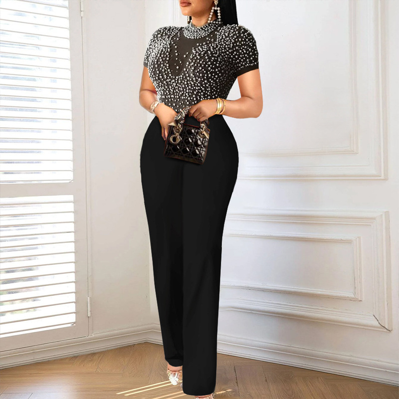 AM221118 round neck short sleeve beaded Jumpsuit casual style high waist slimming party dress Jumpsuit AM221118 round neck short sleeve beaded Jumpsuit casual style high waist slimming party dress Jumpsuit