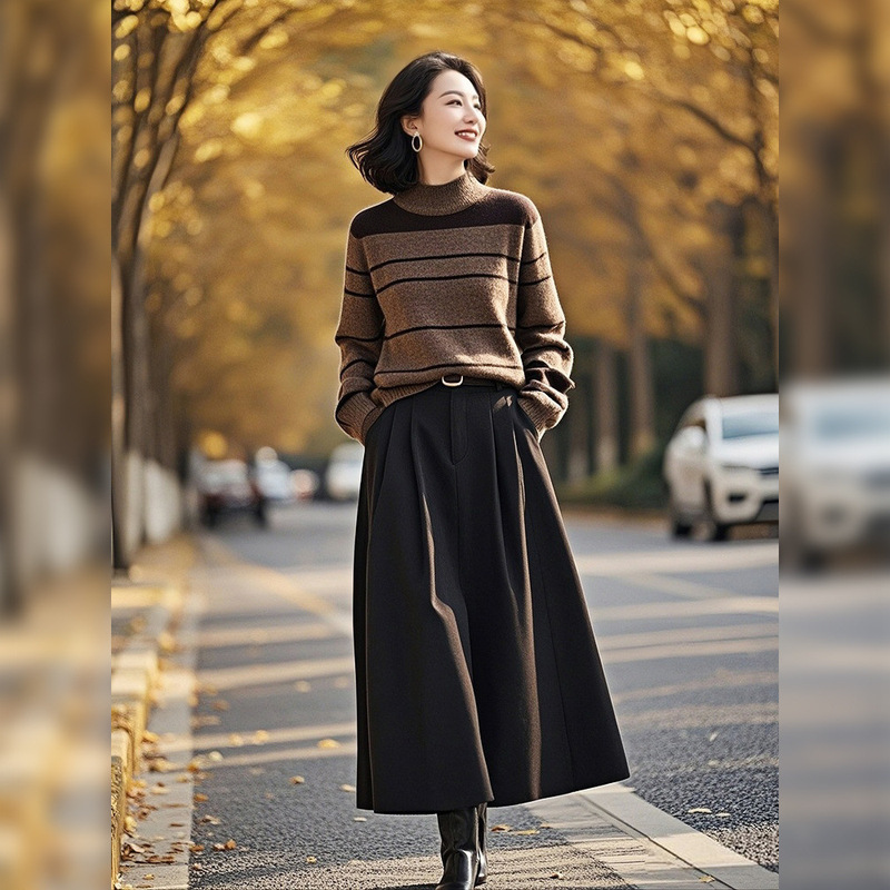 Brown Half-turtleneck Inner Sweater Knitwear Women's 2024 New Autumn and Winter Maillard Wear Lazy High-end Top