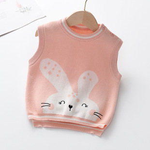 Girls' Knitted Vest 2024 Spring and Autumn New Children's Cotton Vest Children's Baby Fashionable Cute Rabbit Sweater