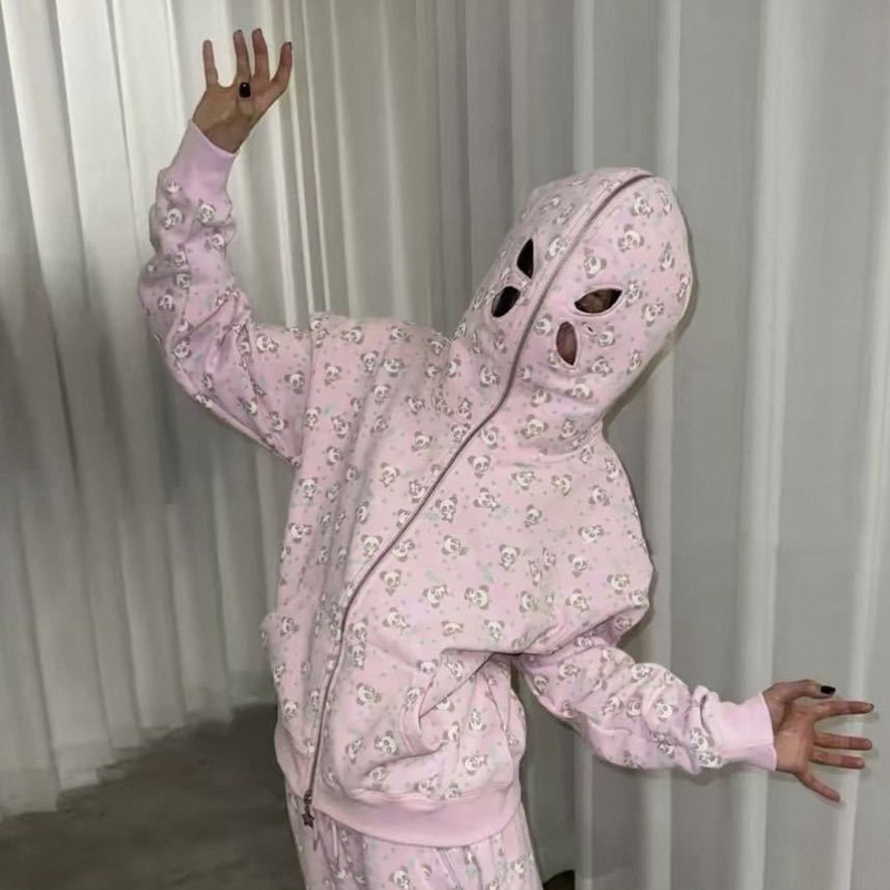 In-Stock 26 Spring/Summer New Panda Face Mask Hoodie Sweatshirt and Sweatpants Cute Print Set for Women In-Stock 26 Spring/Summer New Panda Face Mask Hoodie Sweatshirt and Sweatpants Cute Print Set for Women