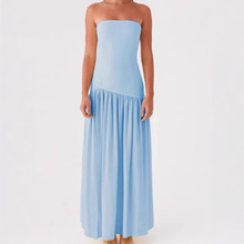 2025欧美跨境春夏新款女装潮流复古风性感抹胸无袖开叉纯色连衣裙