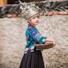 苗族服装女童头饰项圈哈尼族儿童盛装新款旅拍摄影用儿童民族服饰