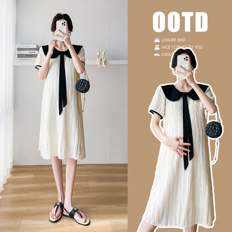2026 Maternity Wear Summer Fashion Loose Slimming Look Doll Collar Reversible Maternity Dress