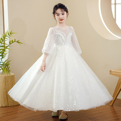 Princess-style girl dress, stylish, full of fairy tale charm, piano performance costume, high-end child host evening gown, runway dress.