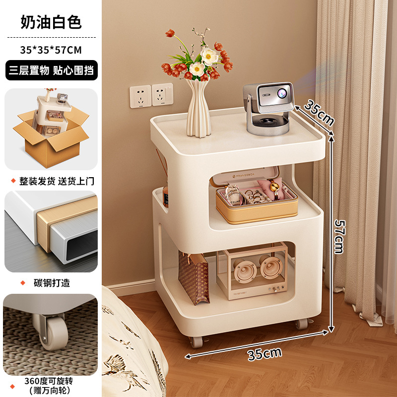 Mesa de cabezal de cama pequeña y simple, estante de cabezal de cama moderno con lámpara de hierro forjado, tablero de borde móvil creativo