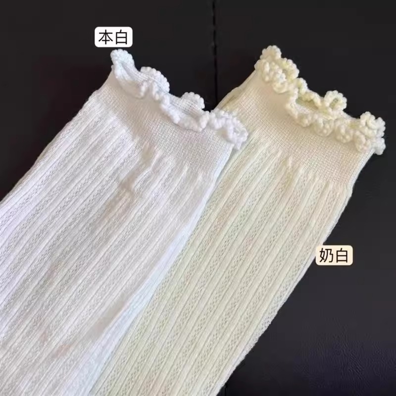 白色袜子女春夏款中筒袜堆堆袜子女配小皮鞋夏季薄款芭蕾风长筒袜|undefined