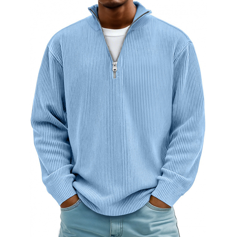 2026 Autumn/Winter New Men's Knit Sweater with Half-Open Collar, Long Sleeve, Loose Casual Top for Export to Europe and America 2026 Autumn/Winter New Men's Knit Sweater with Half-Open Collar, Long Sleeve, Loose Casual Top for Export to Europe and America