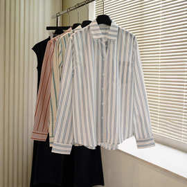 LER*BE 竖条纹衬衫女2025春秋季新款百搭小众设计感宽松长袖衬衣