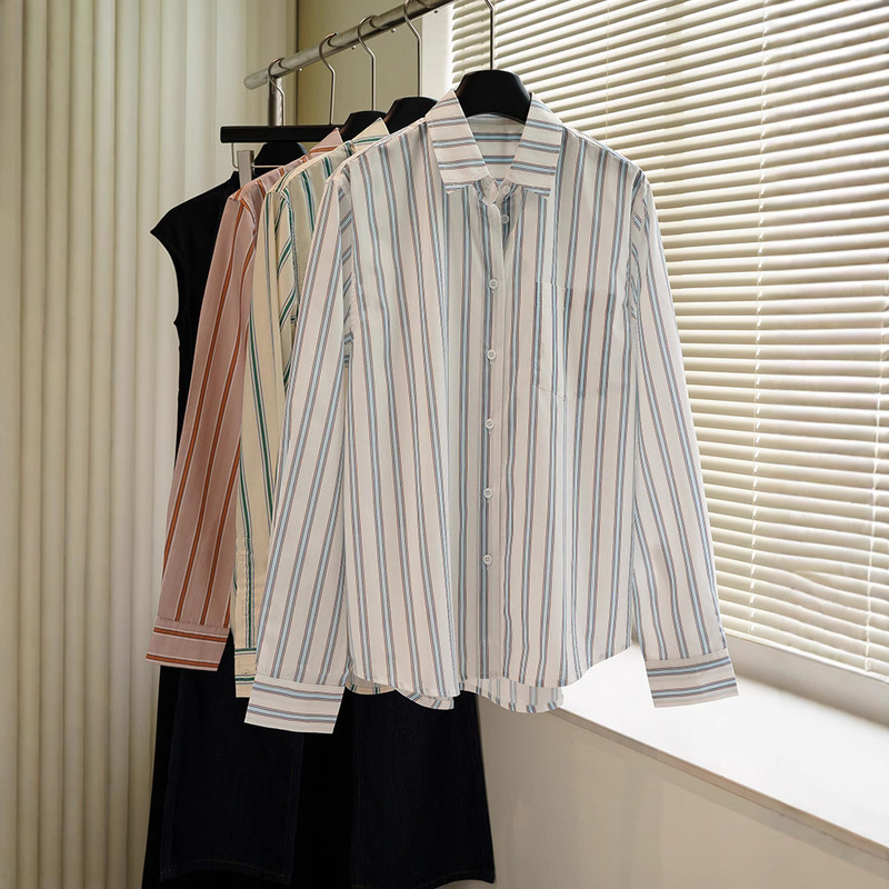 Ler*Be Vertical Stripesd Shirt Women's 2025 Spring and Autum New Versatile Niche Design Loose Long-Sleeved Shirt