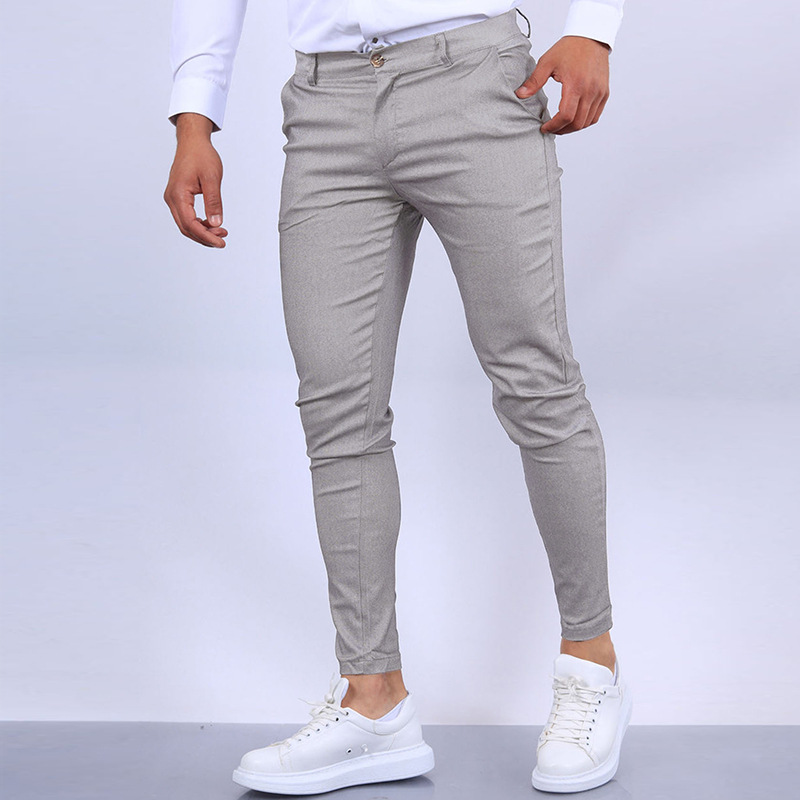 Summer and autumn thin light green slim leggings young middle-aged Korean casual pants men's trendy elastic fashion men's pants wholesale