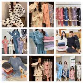 珊瑚绒睡衣女秋冬加厚保暖两件套法兰绒开衫套装可外穿家居服女款