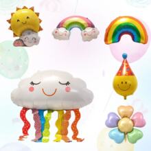 卡通彩虹云朵铝膜气球儿童生日布置白鸽太阳花瓣雏菊彩虹云朵气球