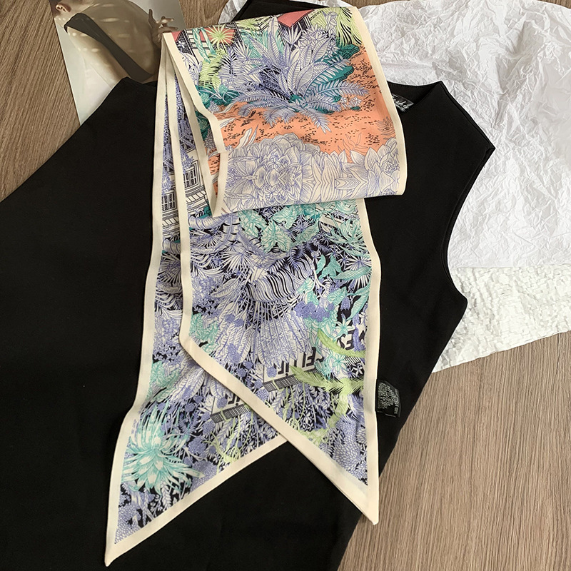 Primavera y otoño bufanda de seda coreana cinturón para el cabello bufanda larga de moda de doble capa para mujer bufanda de piel de seda de imitación bufanda de cuello fino bufanda profesional de todo fósforo