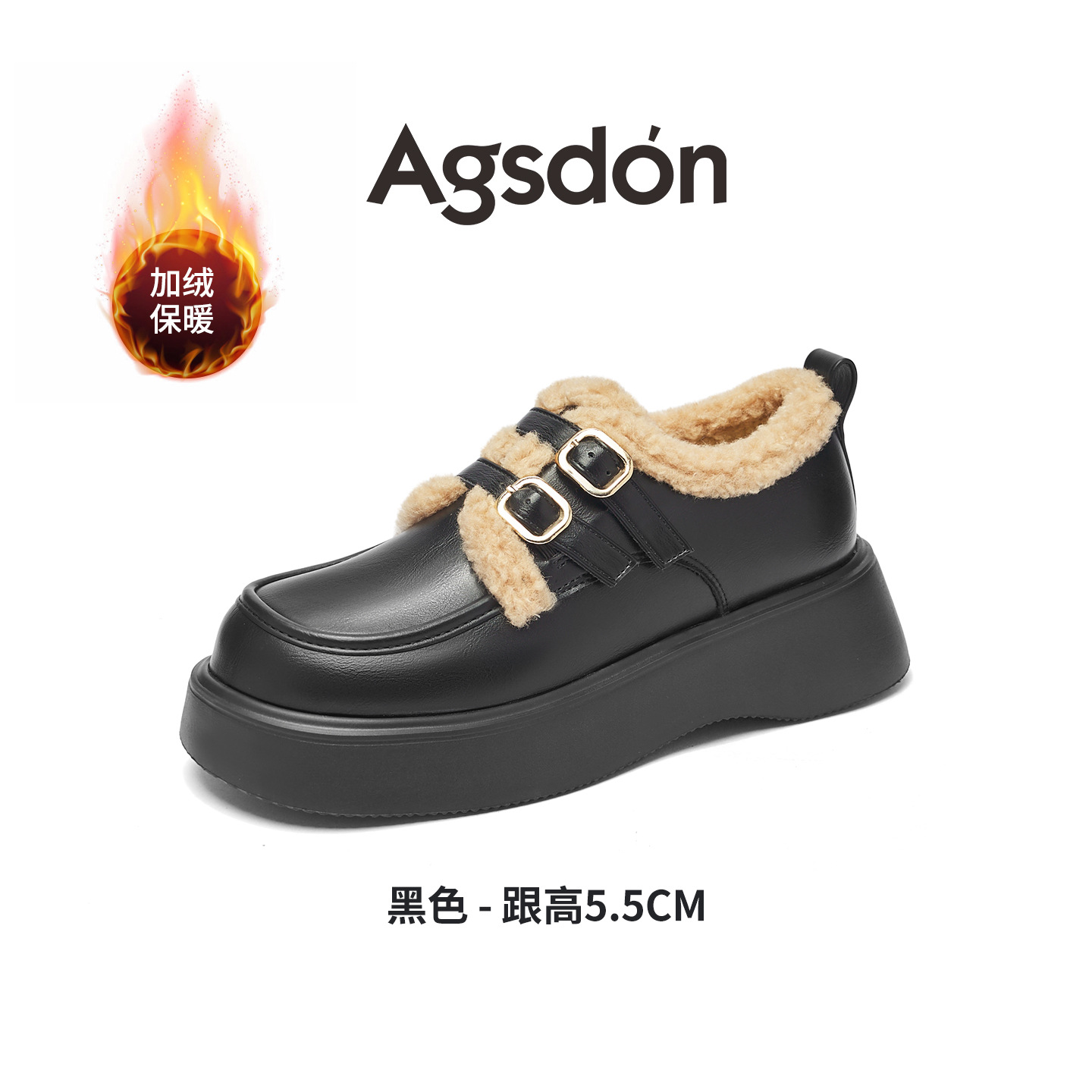 Augusto Lion negro Lefour zapatos para mujeres 2025 nuevo invierno con lana de fondo grueso zapatos de lana de estilo británico zapatos de cuero pequeños