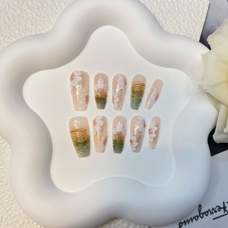 Handmade Wearable Nails, Simple Nail Art, Women's Nail Stickers, Pure Nail Pieces, Long Style 156, Exquisite Nails